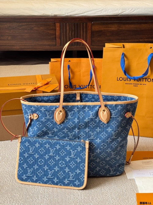 Louis Vuitton Neverfull Medium Shopping Bag Denim Monogram Canvas 1 Louis Vuitton Neverfull Medium Shopping Bag Denim Monogram Canvas