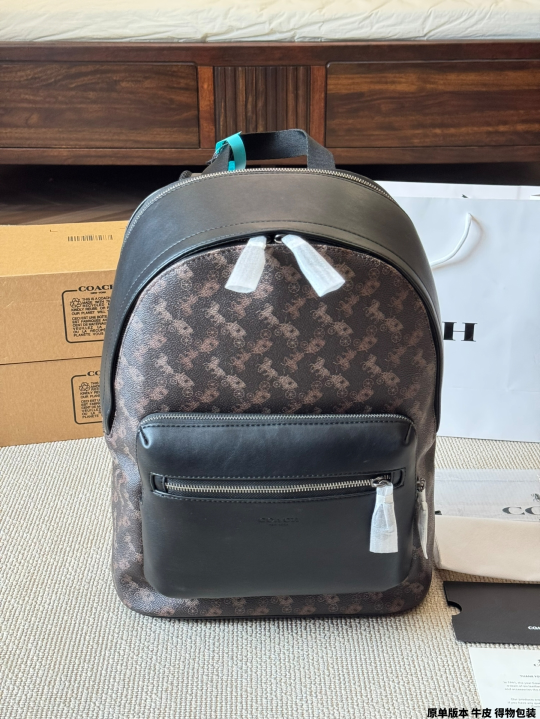 Original de primera calidad, piel de vaca, mochila Coach West35 con logo de carruaje, todo el cuerpo de piel, unisex ta…