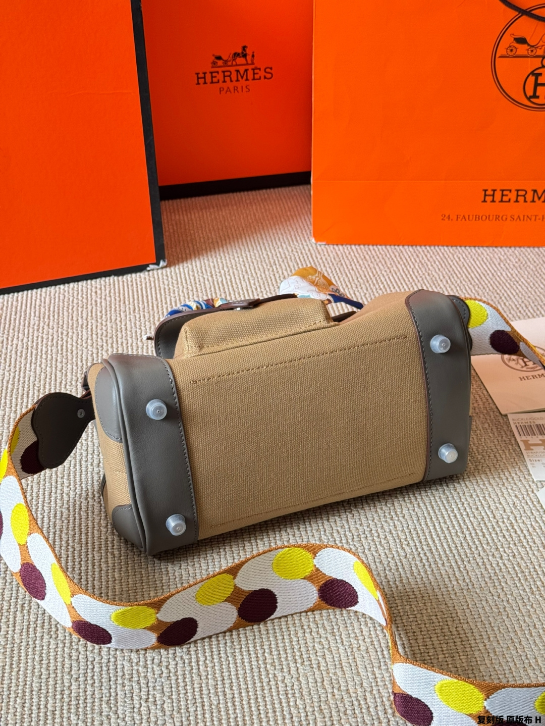 Hermes Birkin Cargo Beige canvas with gray leather 25 handbag everyday