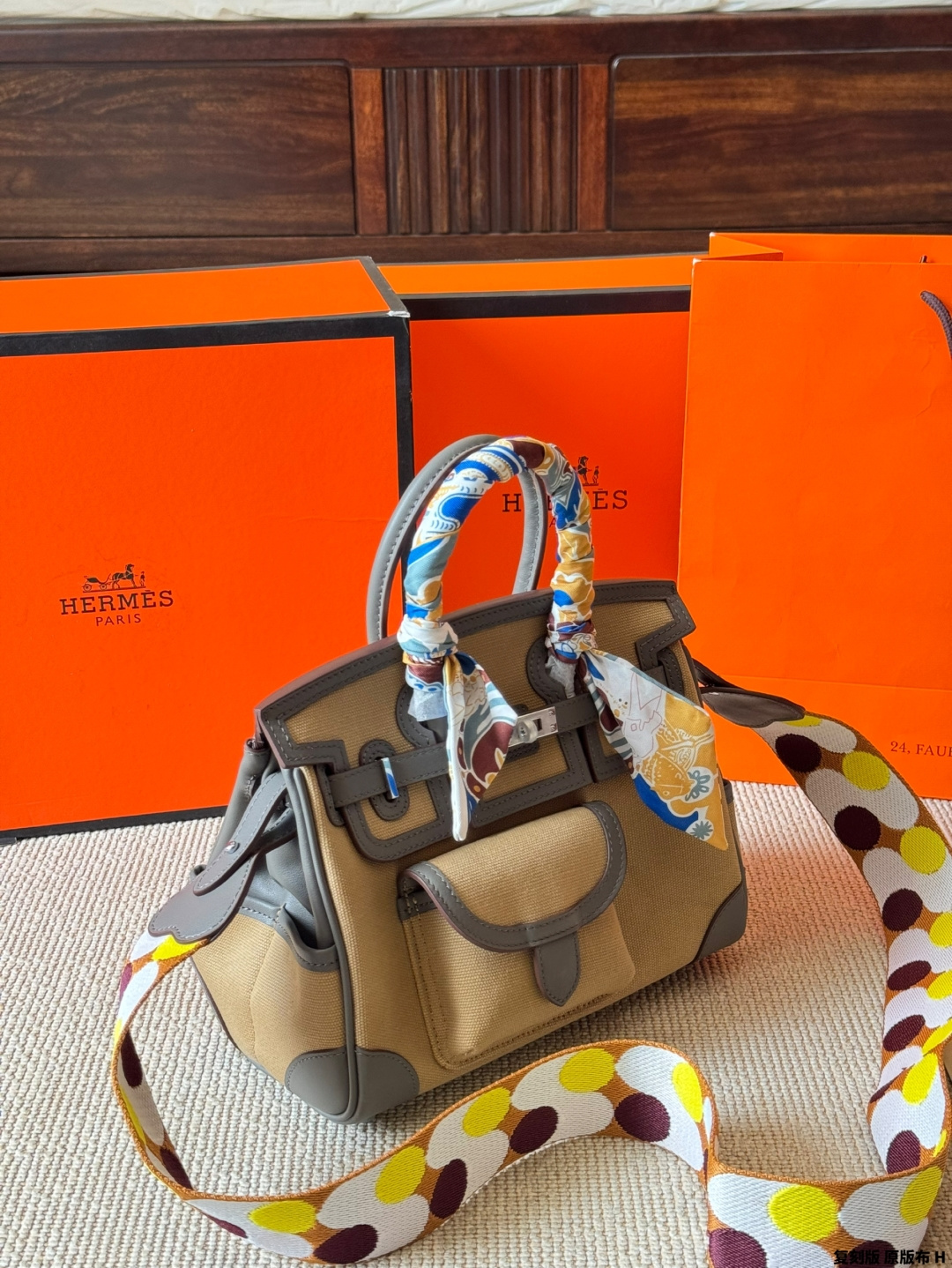 Hermes Birkin Cargo Beige canvas with gray leather 25 handbag everyday