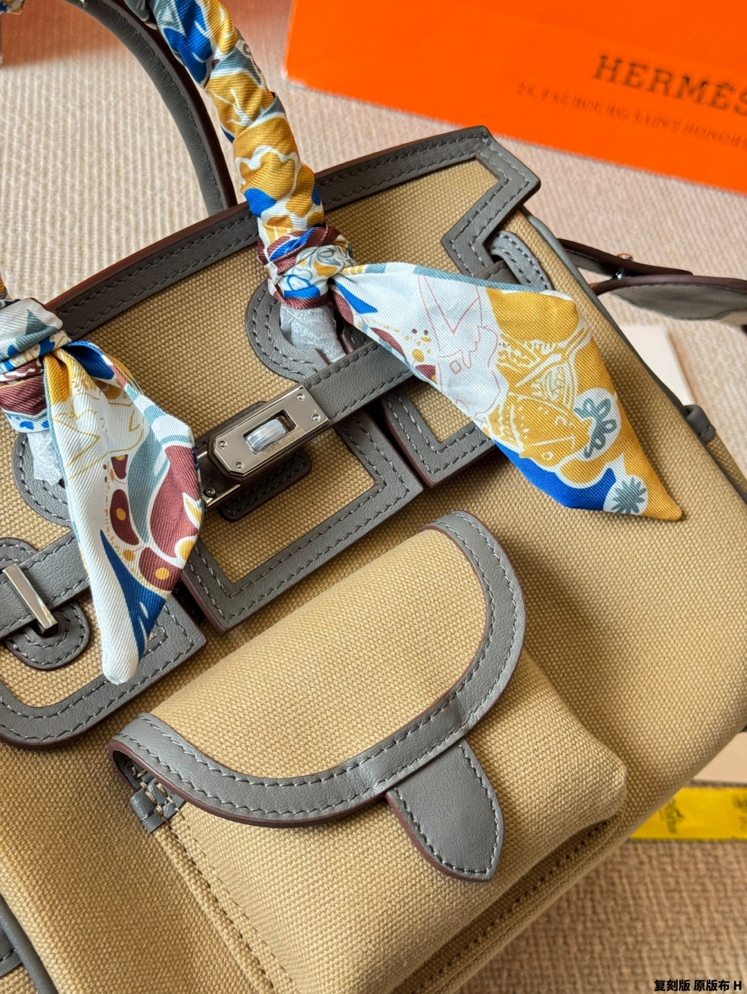 Hermes Birkin Cargo Beige canvas with gray leather 25 handbag everyday
