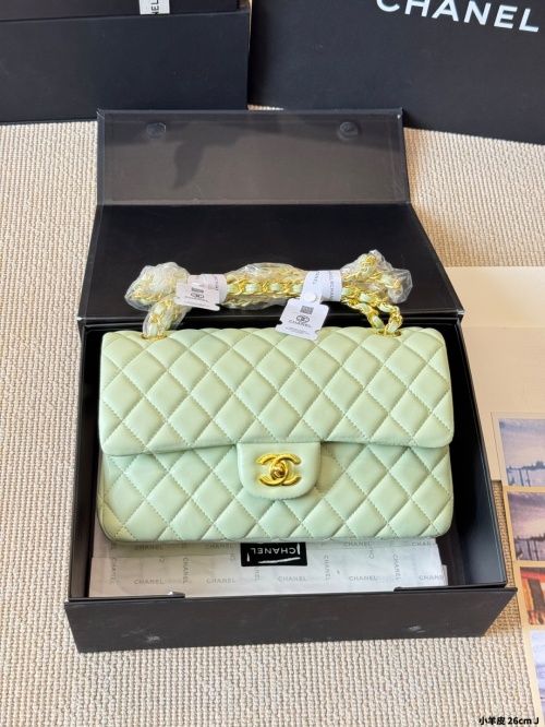 Chanel Classic Flap Bag, 26cm Lambskin Leather, Light Green with Gold Hardware 1 Chanel Classic Flap Bag, 26cm Lambskin Leather, Light Green with Gold Hardware