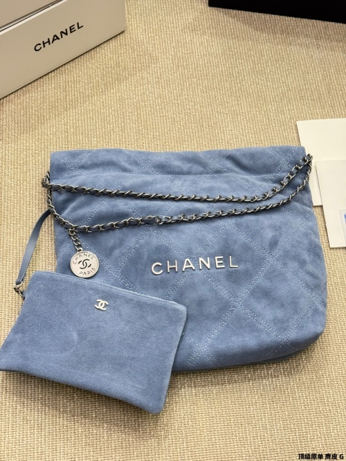 Chanel 22 Bag: Suede Leather, Rivets, and Silver-Tone Hardware in Blue 1 Chanel 22 Bag: Suede Leather, Rivets, and Silver-Tone Hardware in Blue