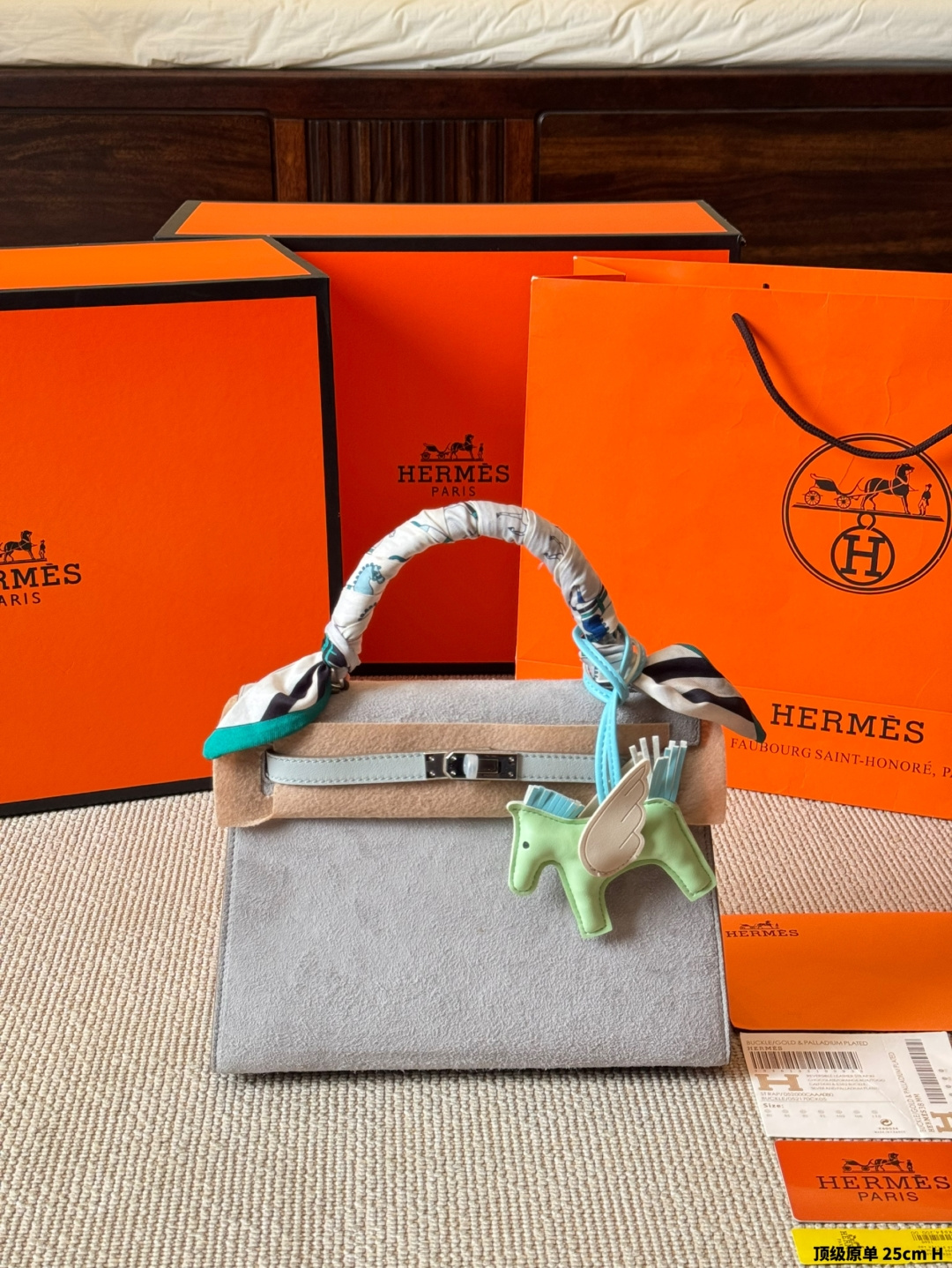 Hermes Kelly 25 Suede Pink Orange 25cm top handle everyday