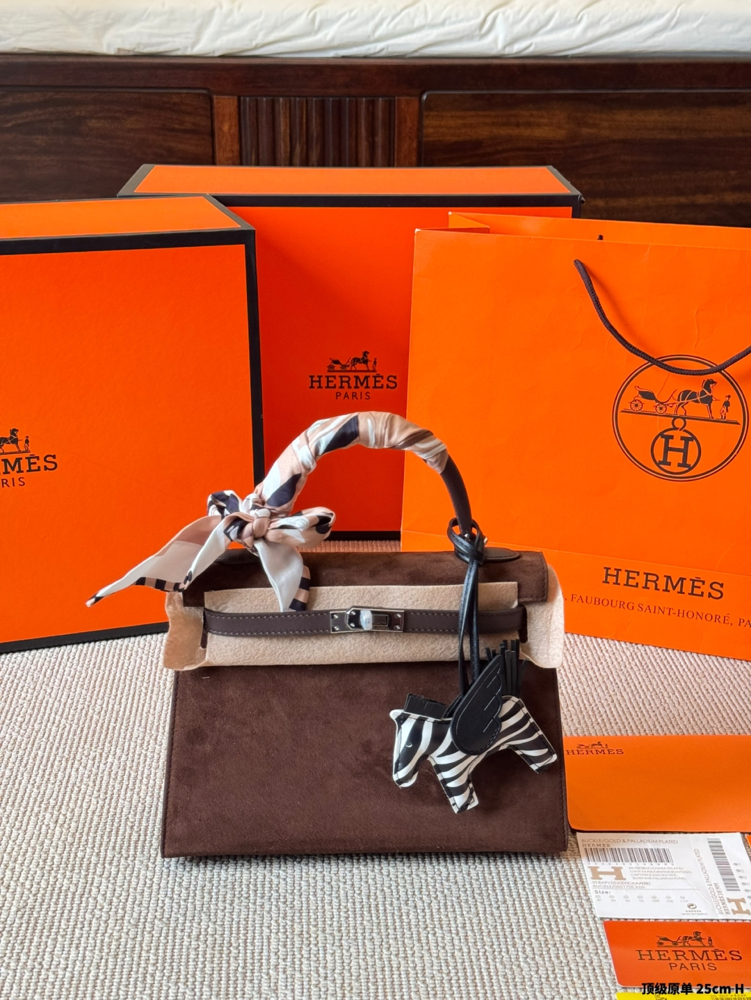 Hermes Kelly 25 Suede Pink Orange 25cm top handle everyday