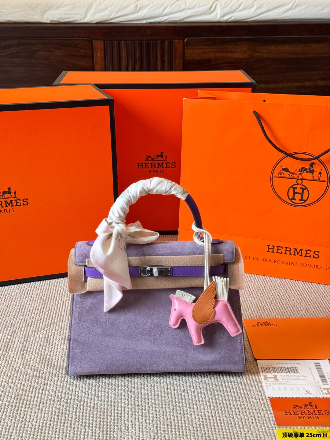 Hermes Kelly 25 Suede Pink Orange 25cm top handle everyday