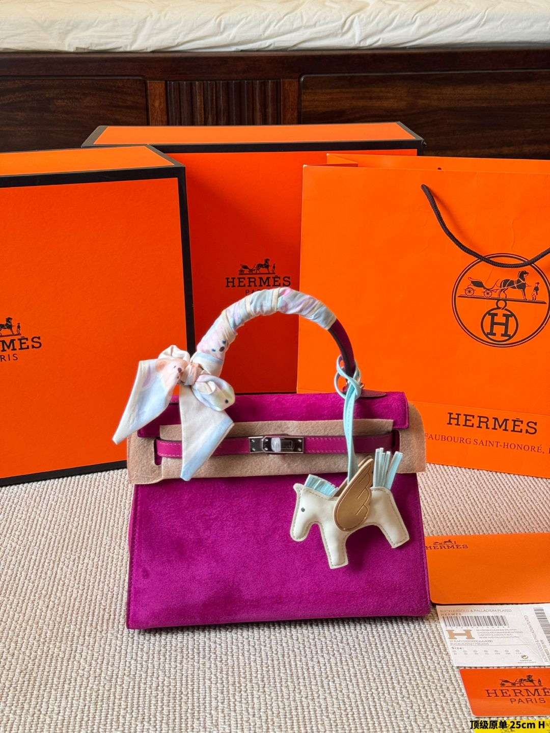 Hermes Kelly 25 Suede Pink Orange 25cm top handle everyday