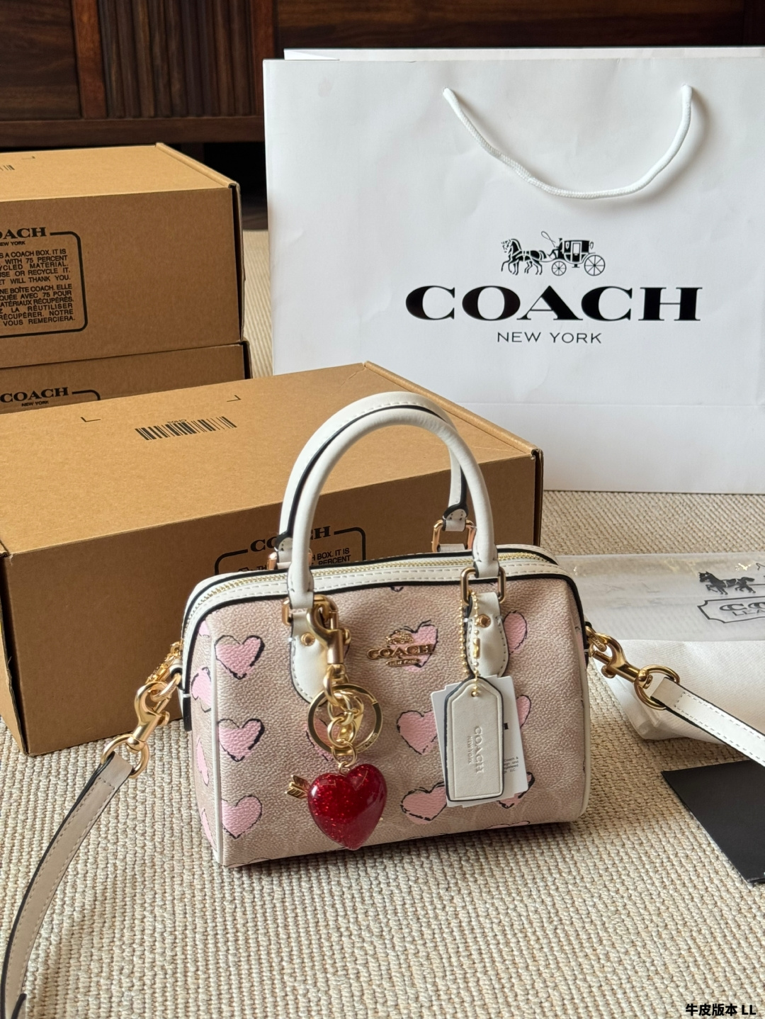 Versión de piel de vaca, Coach Rowan nuevo, bolso original de Coach, bolso almohada, con herrajes YKK originales y tela…