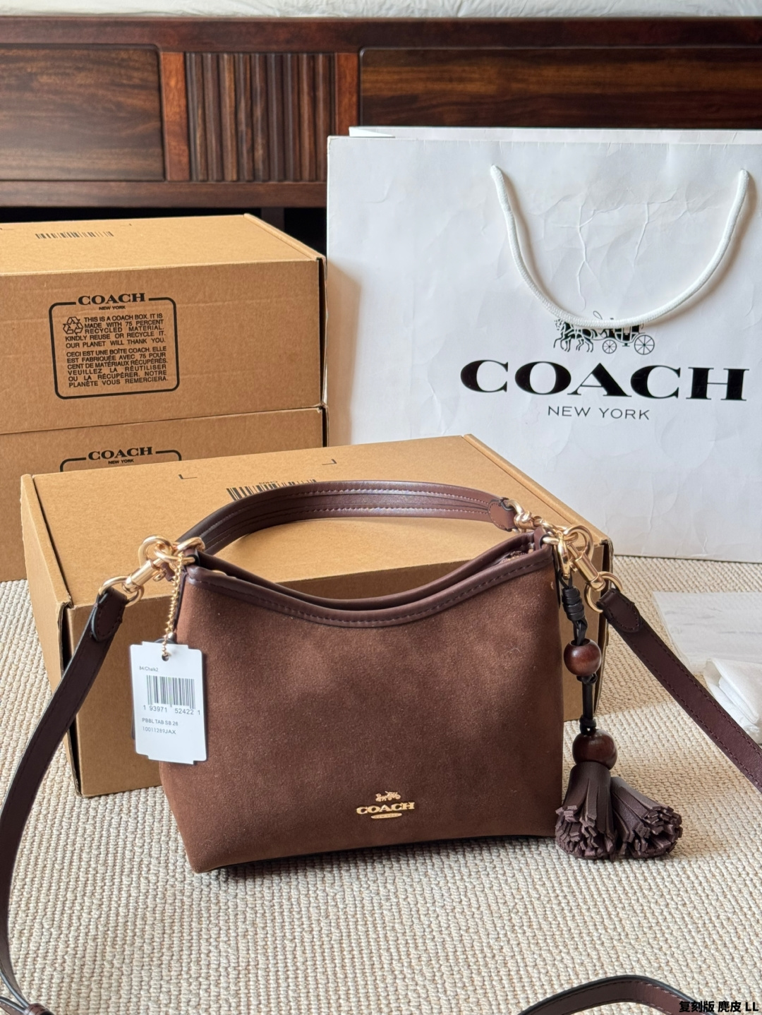 Edición réplica, gamuza (con colgante) Coach nuevo modelo laurel 19 pequeño de viaje, ¡el bolso de viaje sale en tamaño…