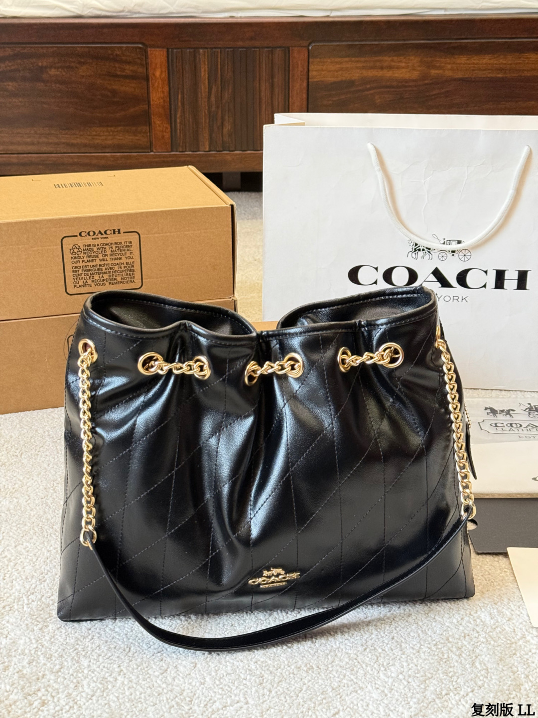 Réplica Bolso de cadena Coach Evelyn, bolso de cadena Coach Evelyn, nuevo de otoño-invierno, gamuza color castaña + aco…