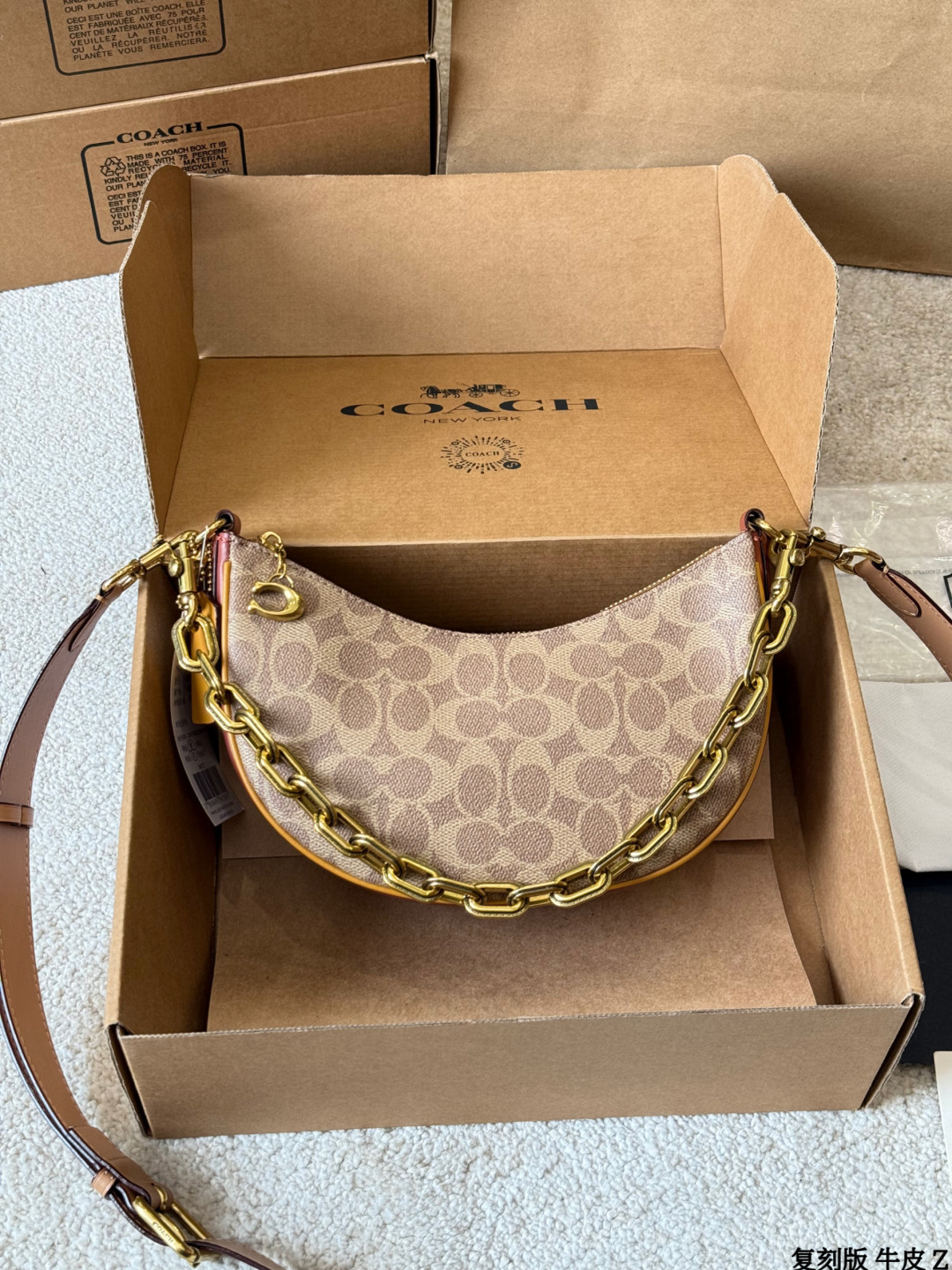Versión réplica, piel de vaca COACH Mira bolso luna COACH serie Mira bolso luna, lona clásica con logotipo + ribete de …