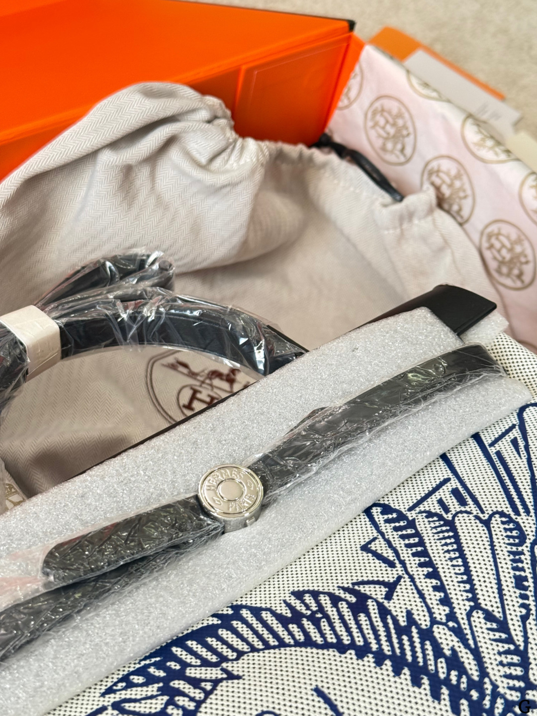 Hermes Herbag Ecru canvas with blue print and black leather everyday