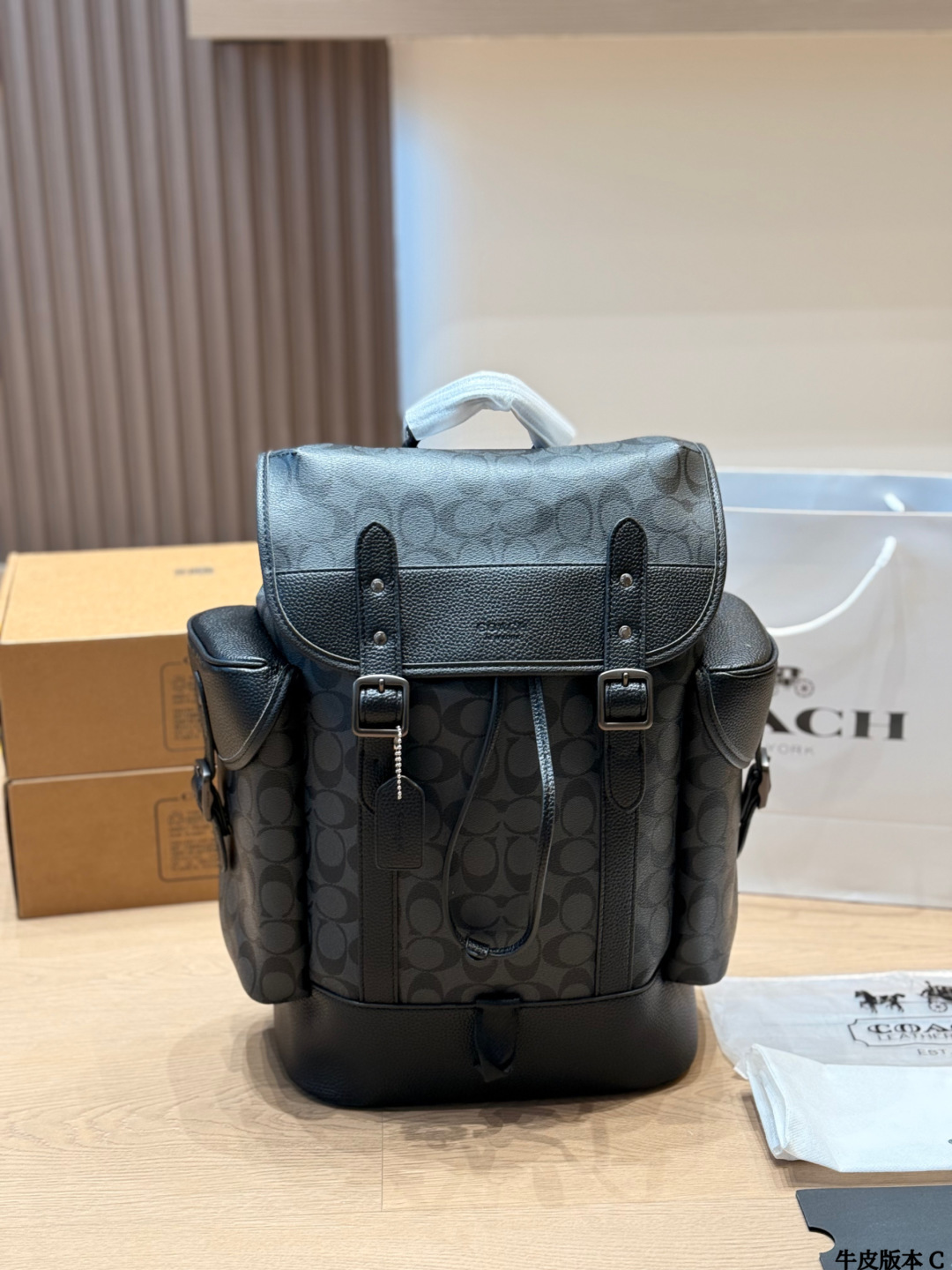 Versión de piel de vaca COACH Hitch mochila VCOACH Hitch serie mochila de hombre, estampado clásico + combinación de pi…