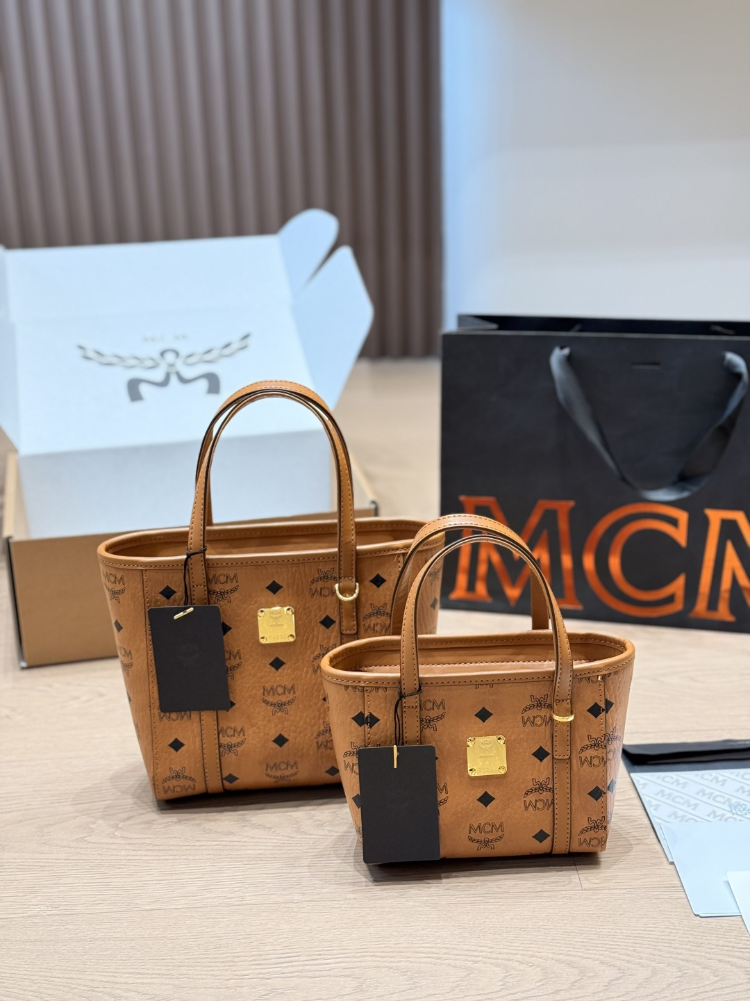 Réplica en piel p155/p150 Mcm original 20tote cesta de compras, té dorado🤩MC nuevo bolso de compras, cesta🌸bandolera …
