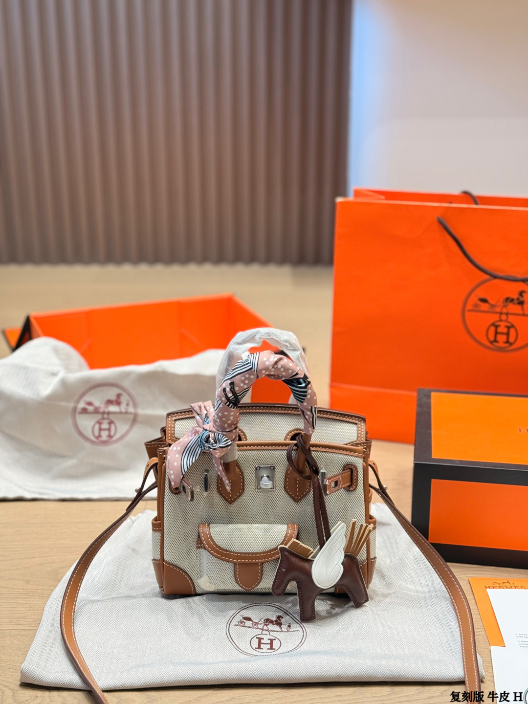 Hermes Birkin Beige canvas and Brown leather handbag everyday