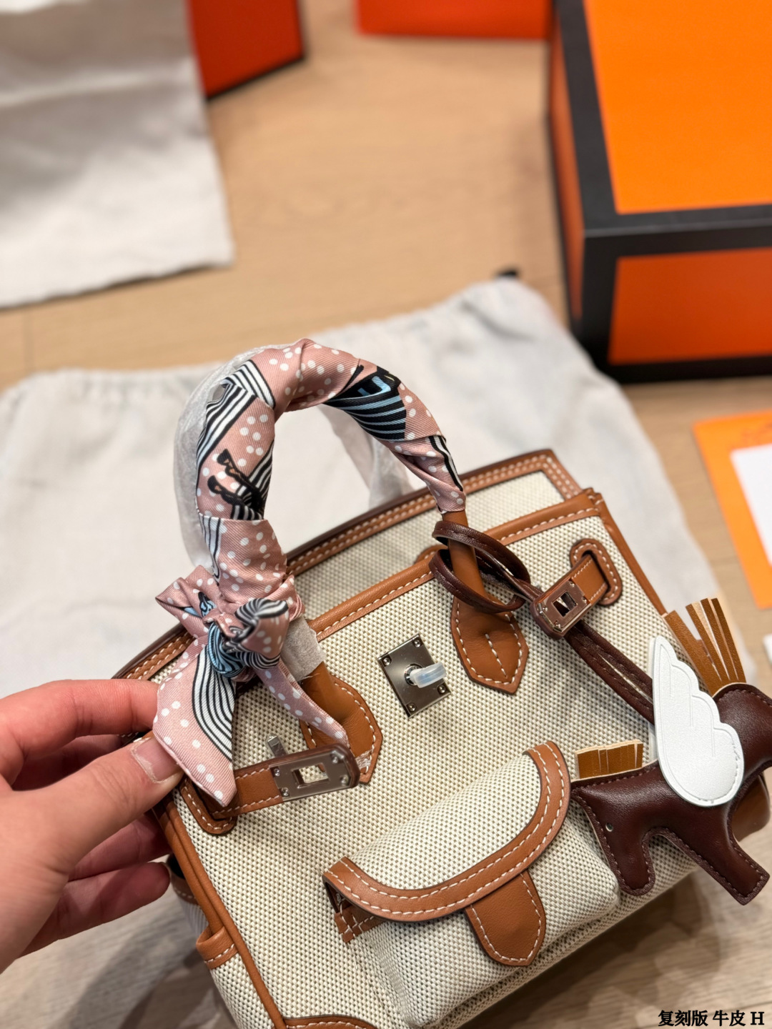 Hermes Birkin Beige canvas and Brown leather handbag everyday