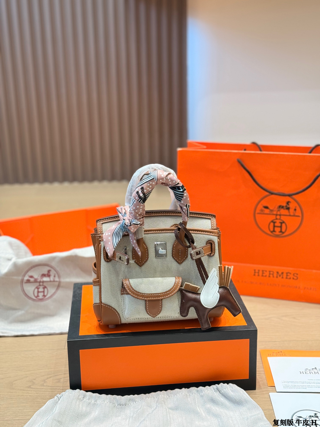Hermes Birkin Beige canvas and Brown leather handbag everyday