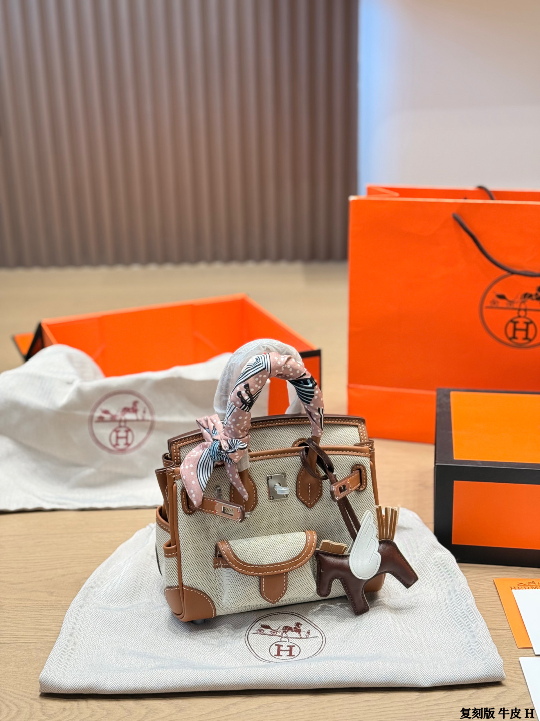 Hermes Birkin Beige canvas and Brown leather handbag everyday