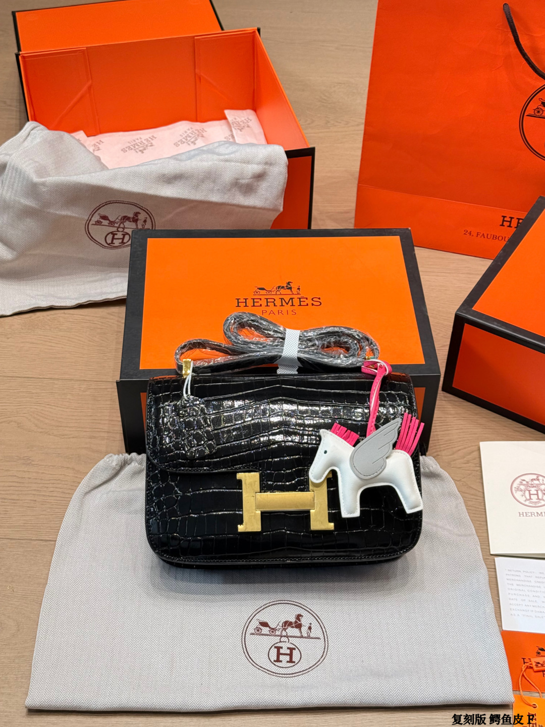 Hermes Constance Black crocodile leather shoulder everyday