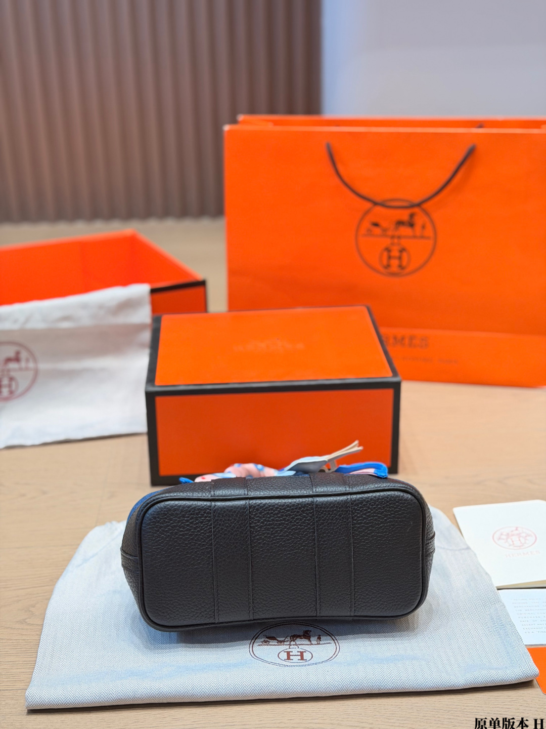 Hermes Garden Party Blue denim and Black leather everyday