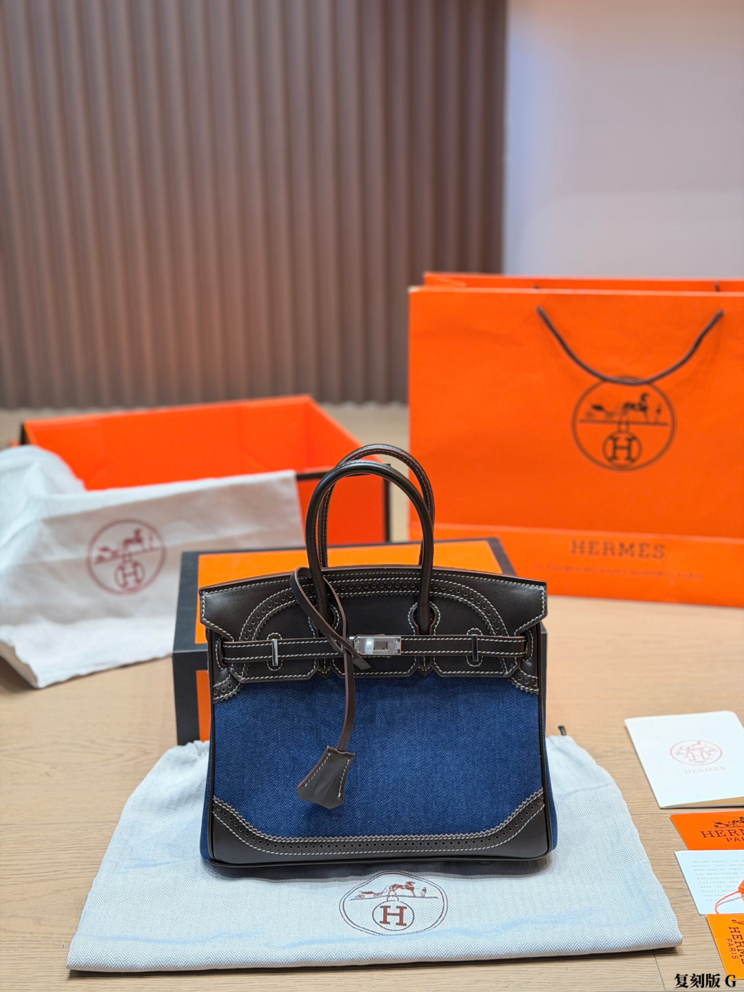 Hermes Birkin Ebony and denim everyday shoulder