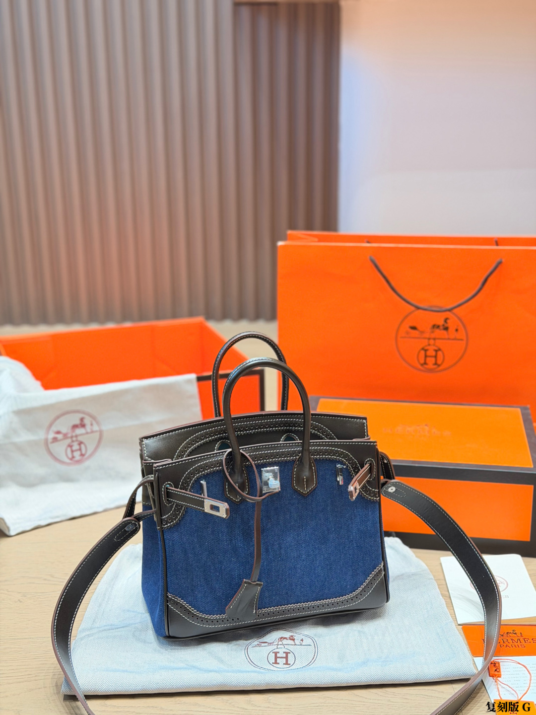 Hermes Birkin Ebony and denim everyday shoulder
