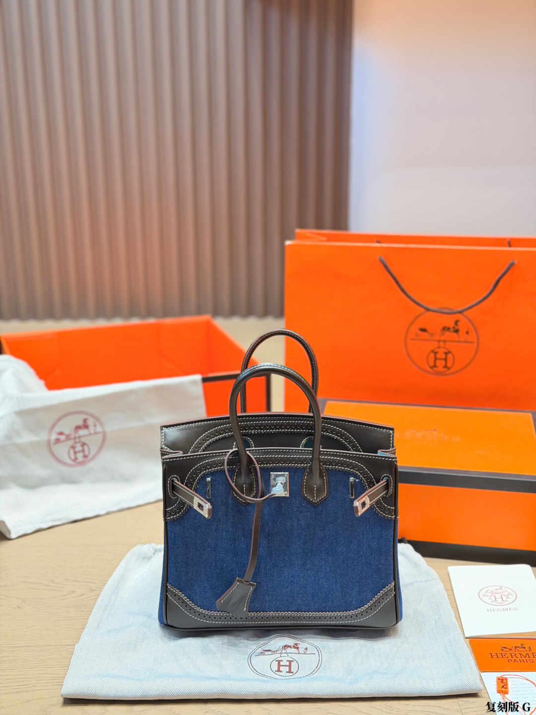 Hermes Birkin Ebony and denim everyday shoulder