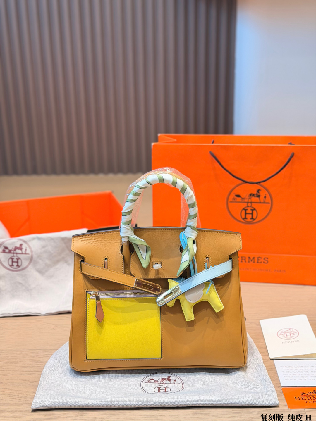 Hermes Birkin Tan with yellow pocket handbag shoulder