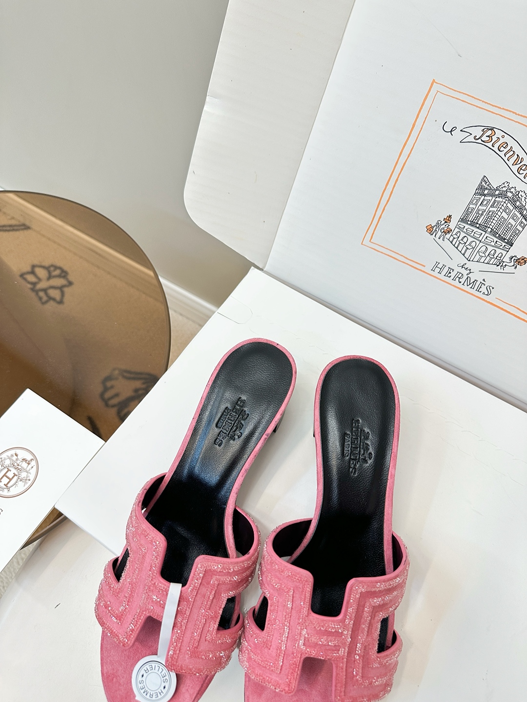 Hermes H-Slide Sandal Mid-Heel Rhinestone Embellished Leather Slippers 9 cmp i1750762212149 8304 0 7
