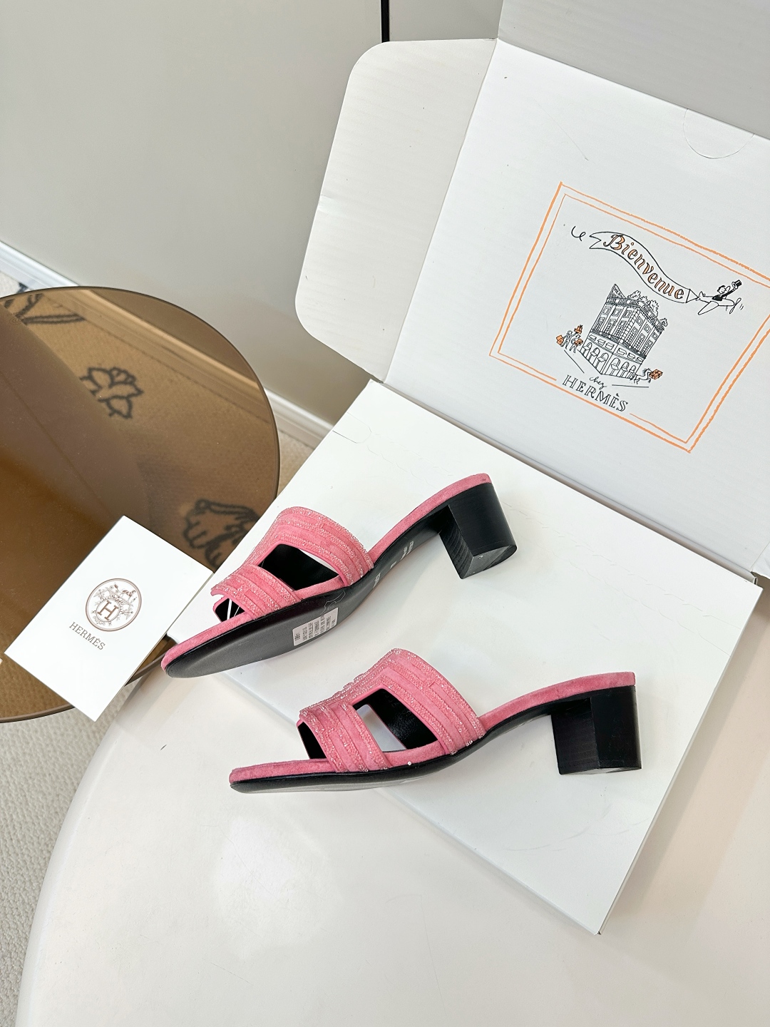 Hermes H-Slide Sandal Mid-Heel Rhinestone Embellished Leather Slippers 8 cmp i1750762215958 3429 0 6