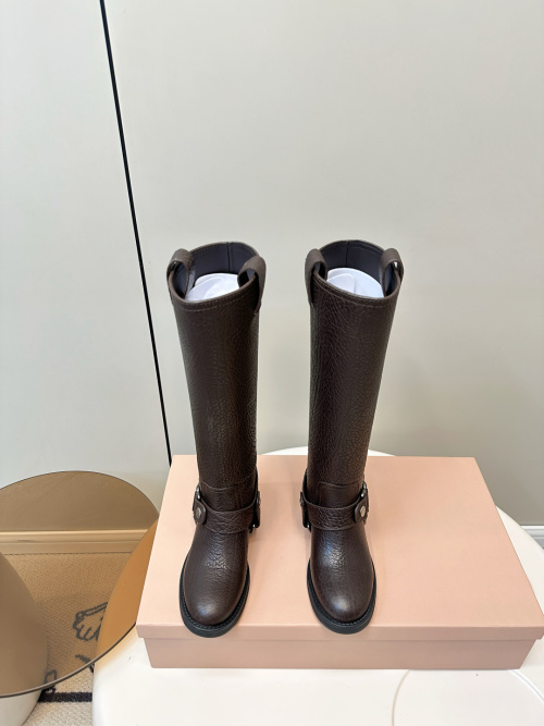 Miu Miu Women's Punk Biker Style Knee High Riding Boots - Comfortable & Stylish 1 Miu Miu Women's Punk Biker Style Knee High Riding Boots - Comfortable & Stylish