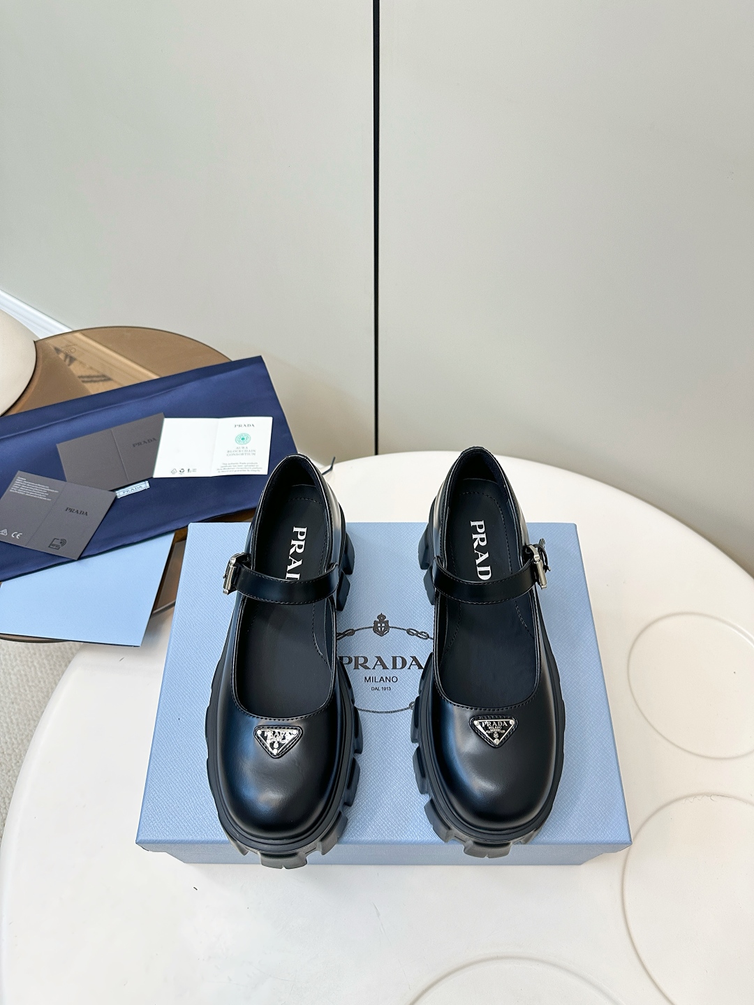 Prada Monolith Mary Jane Schoenen - Zwart Leer met Platformzool