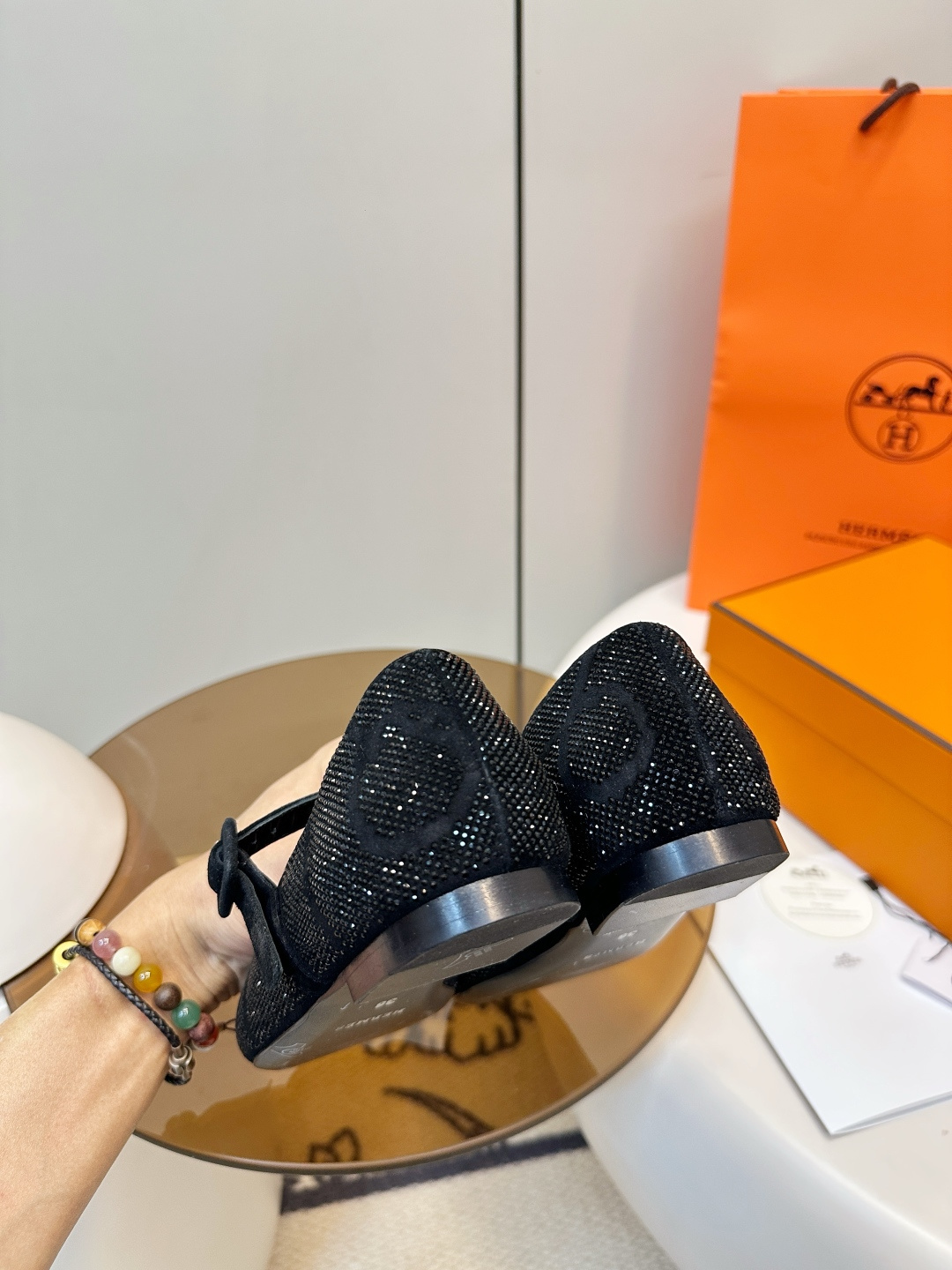 Hermès HERMES｜爱马仕2025秋冬水钻玛丽珍平底鞋