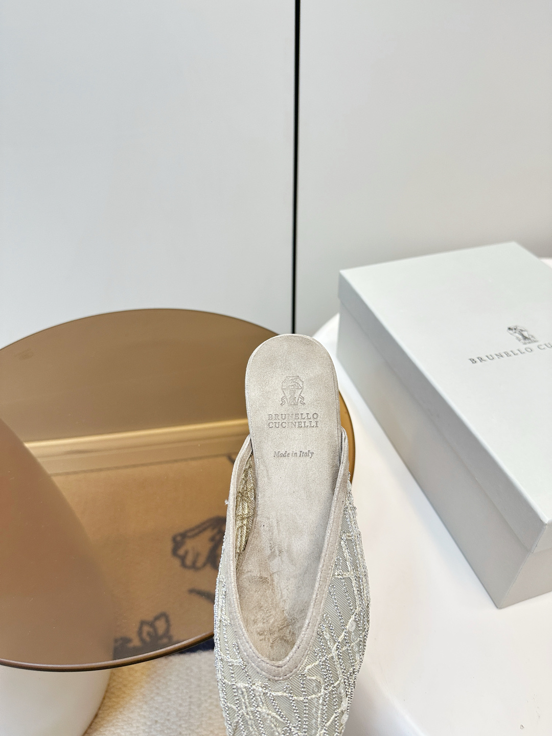Brunello Cucinelli Brunello Cucinelli 26ss新品手工缝珠刺绣网纱拖鞋