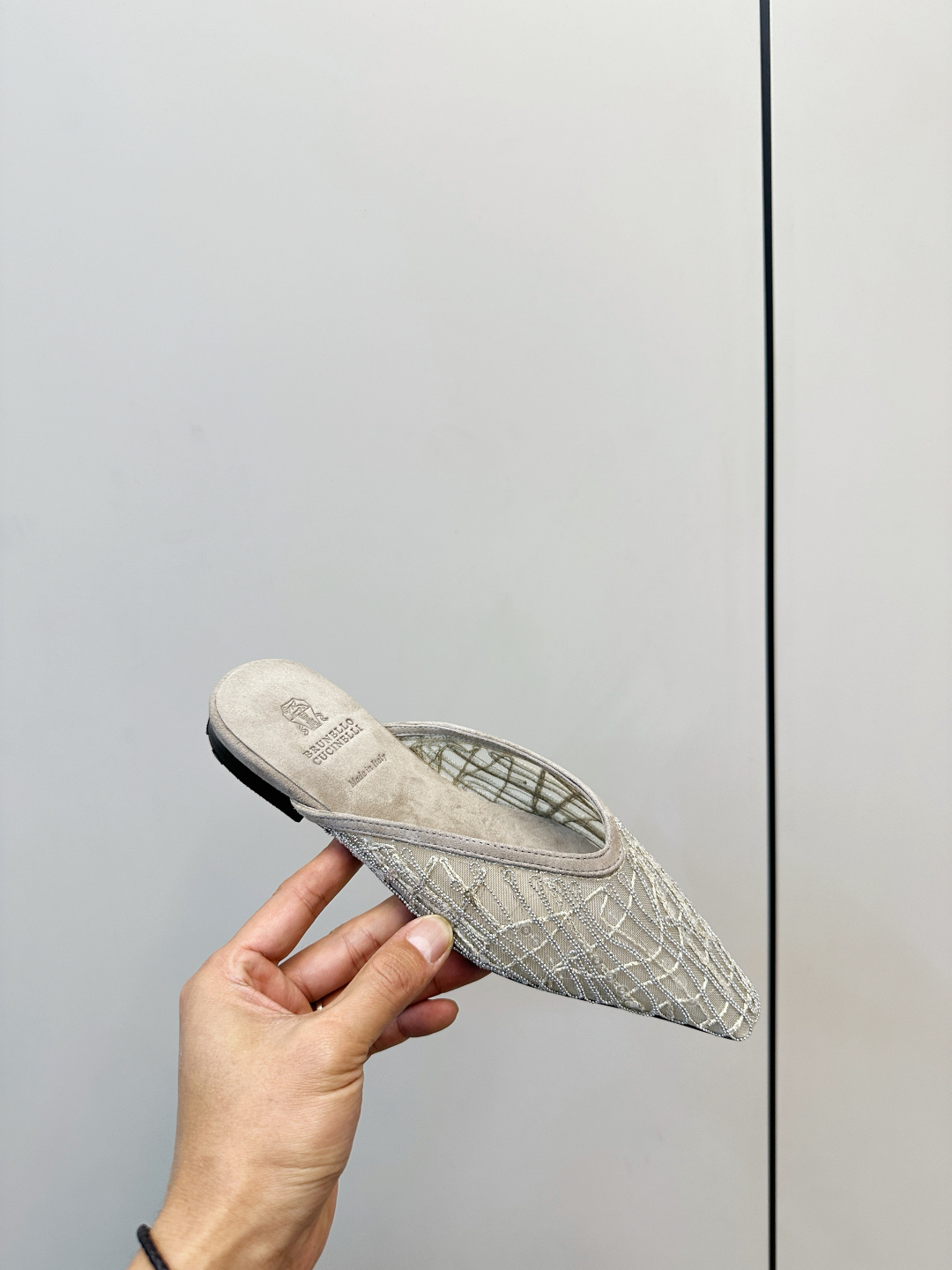Brunello Cucinelli Brunello Cucinelli 26ss新品手工缝珠刺绣网纱拖鞋