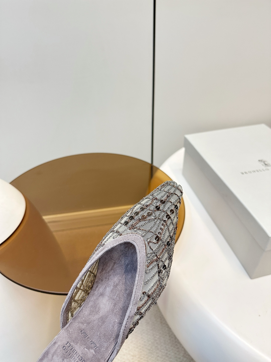 Brunello Cucinelli Brunello Cucinelli 26ss新品手工缝珠刺绣网纱拖鞋