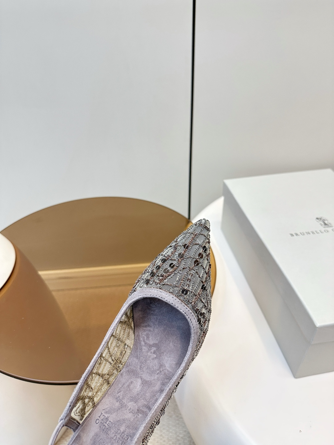Brunello Cucinelli Brunello Cucinelli 26ss新品手工缝珠刺绣网纱猫跟凉鞋