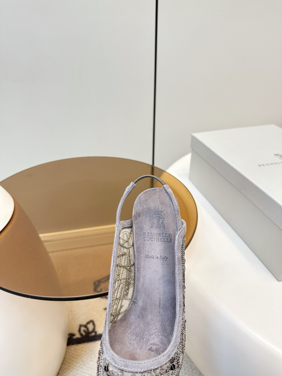 Brunello Cucinelli Brunello Cucinelli 26ss新品手工缝珠刺绣网纱猫跟凉鞋