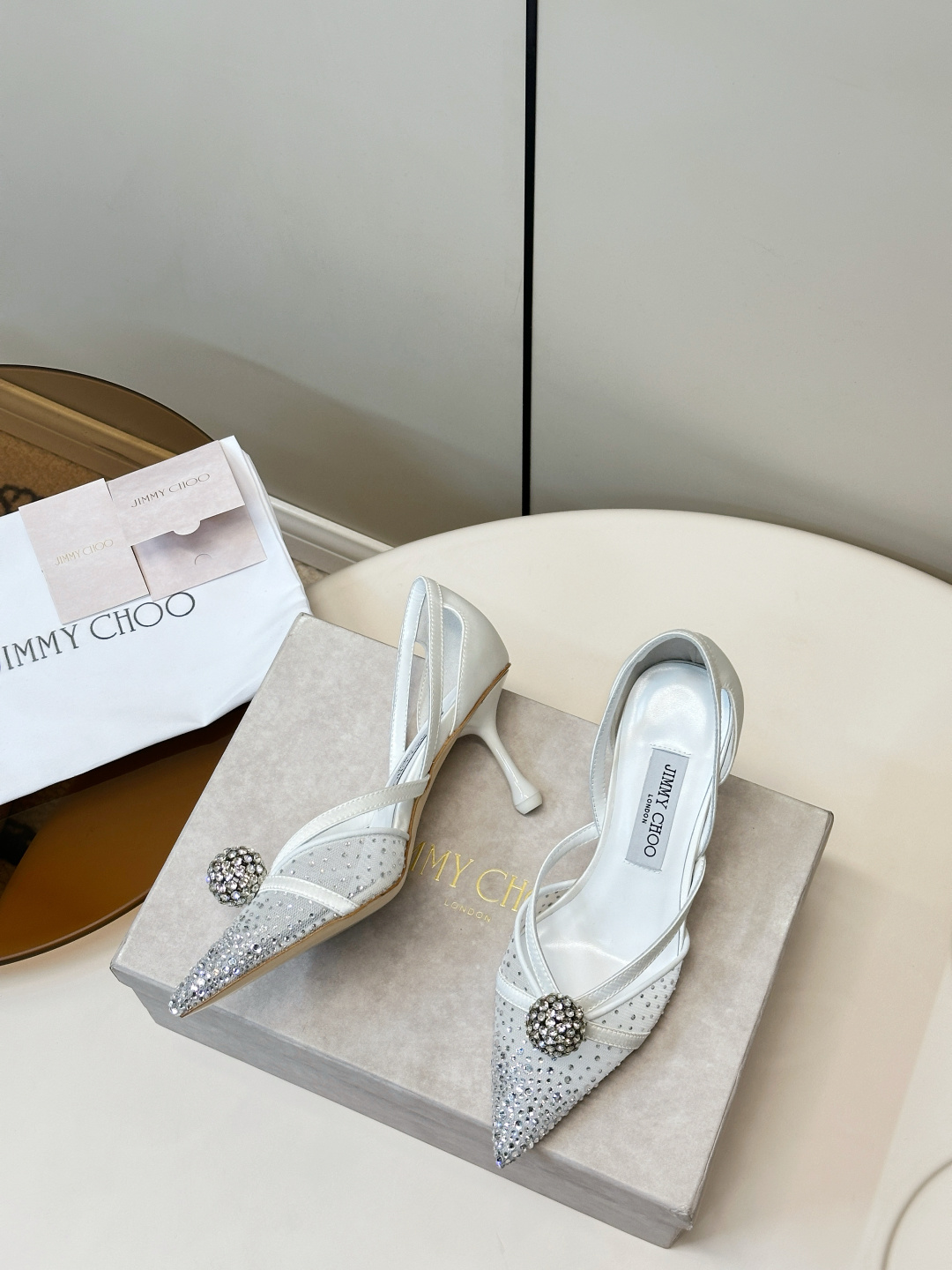 Jimmy Choo ​​Jimmy Choo 网纱烫钻高跟鞋​​