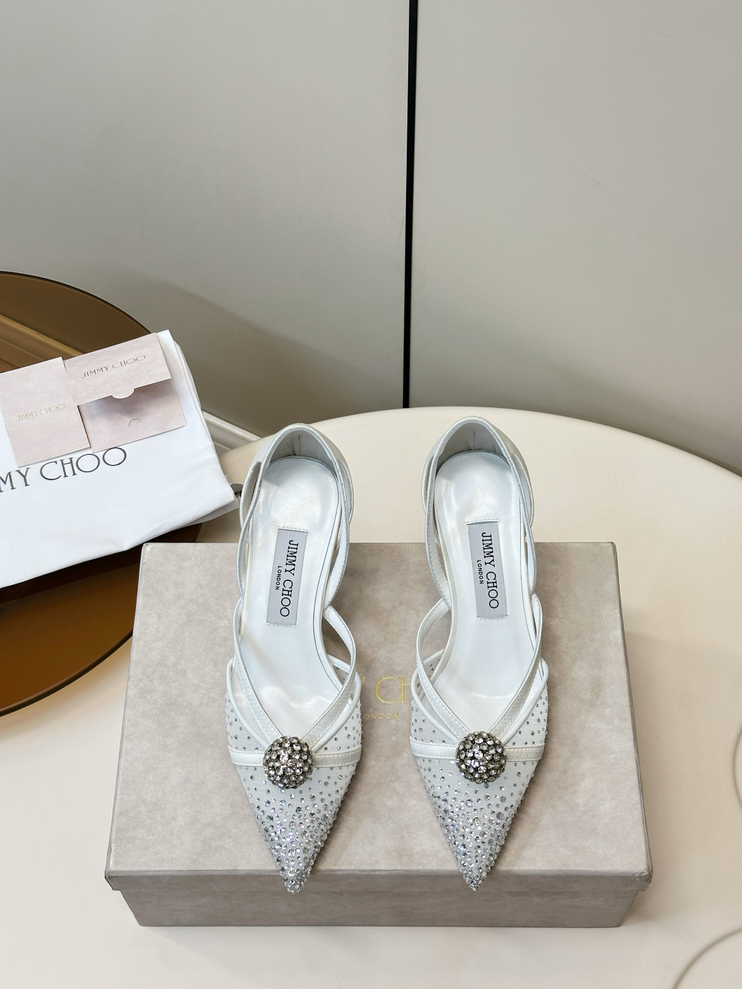 Jimmy Choo ​​Jimmy Choo 网纱烫钻高跟鞋​​
