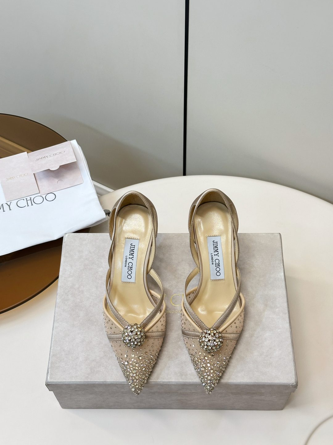 Jimmy Choo ​​Jimmy Choo 网纱烫钻高跟鞋​​