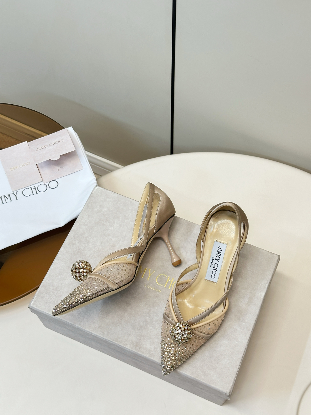 Jimmy Choo ​​Jimmy Choo 网纱烫钻高跟鞋​​