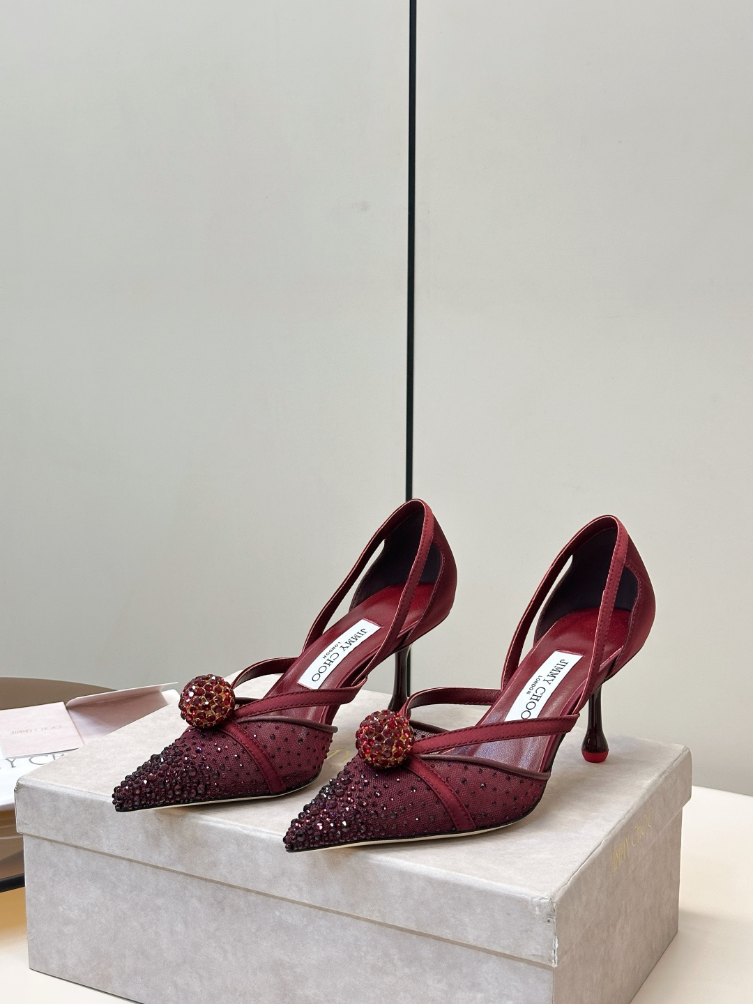 Jimmy Choo ​​Jimmy Choo 网纱烫钻高跟鞋​​