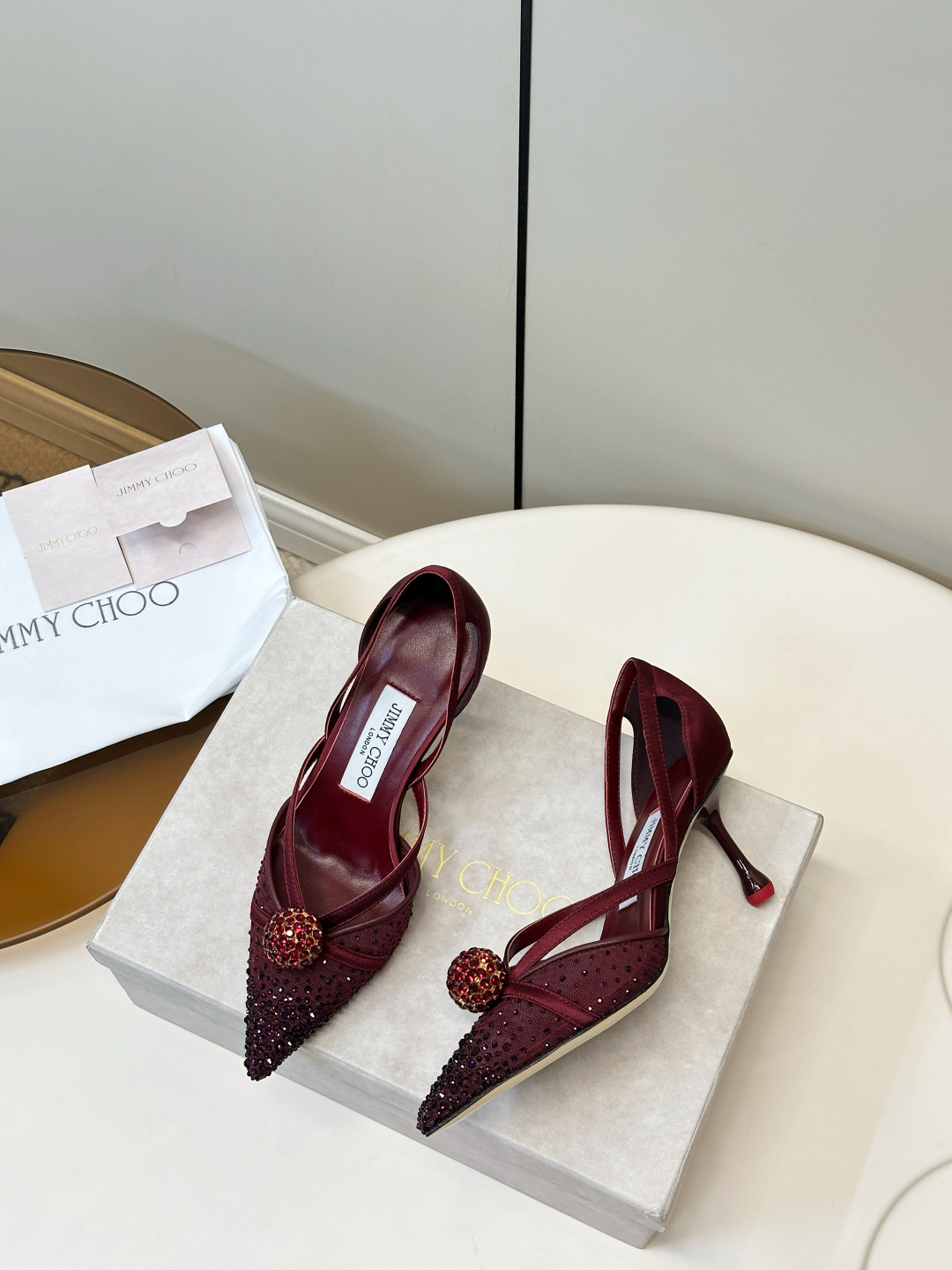 Jimmy Choo ​​Jimmy Choo 网纱烫钻高跟鞋​​