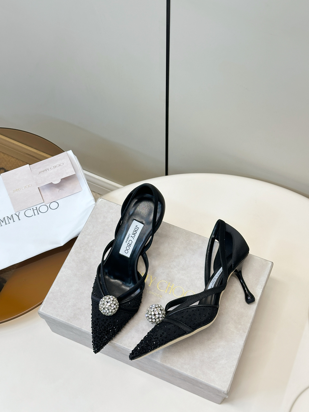 Jimmy Choo ​​Jimmy Choo 网纱烫钻高跟鞋​​