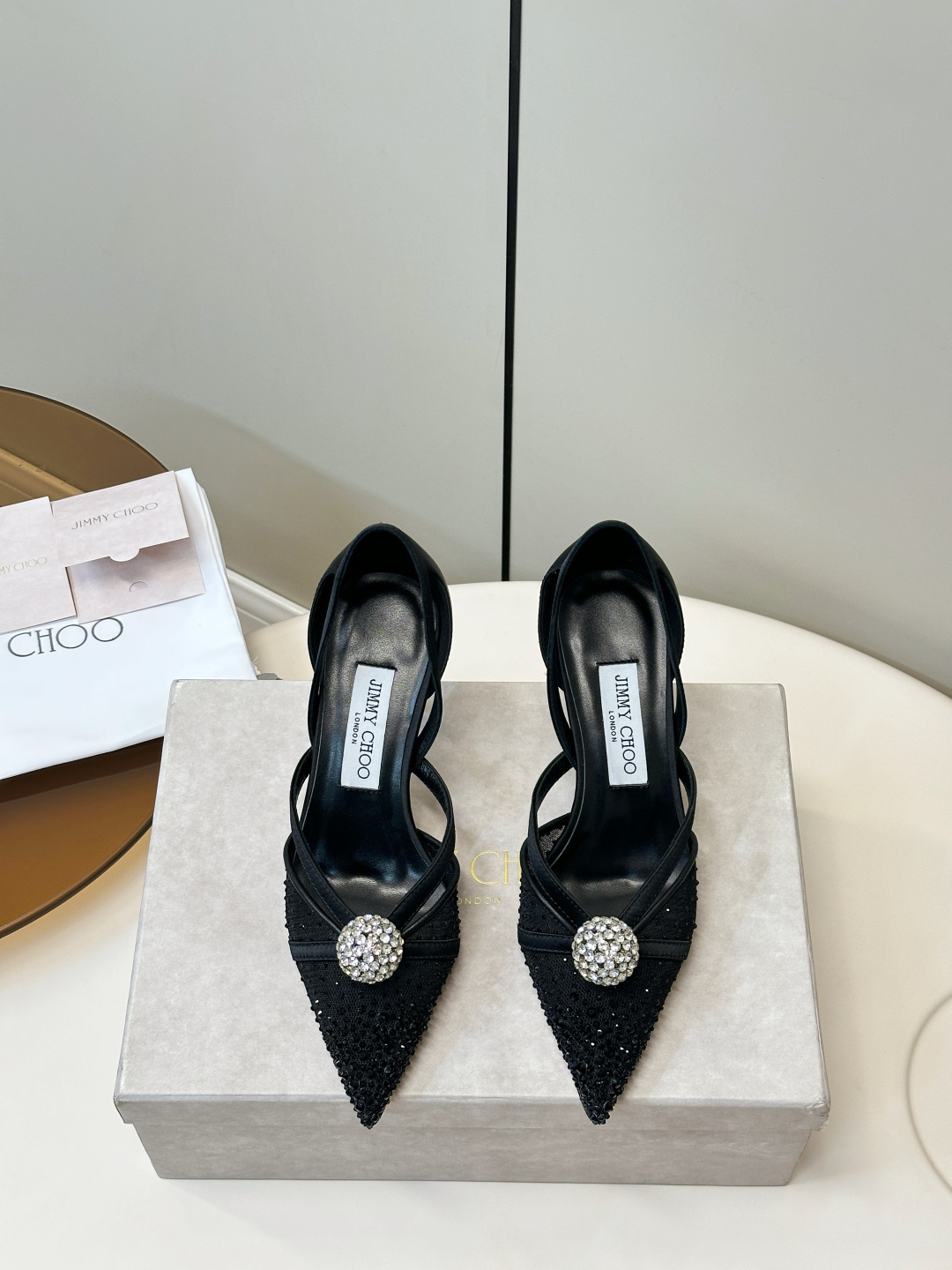 Jimmy Choo ​​Jimmy Choo 网纱烫钻高跟鞋​​