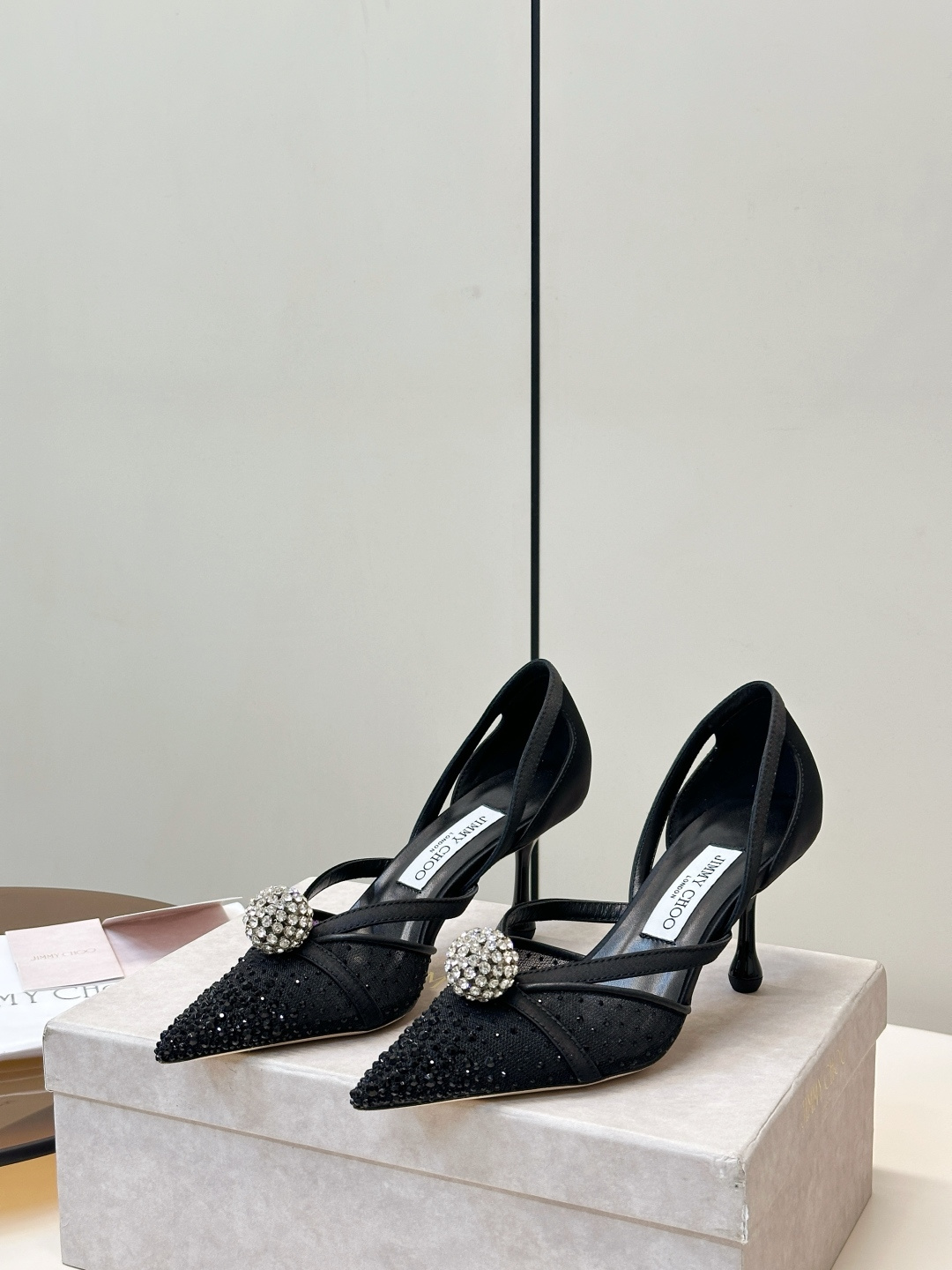 Jimmy Choo ​​Jimmy Choo 网纱烫钻高跟鞋​​