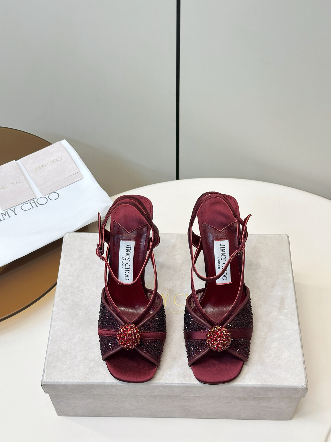 Jimmy Choo ​​Jimmy Choo 网纱烫钻 高跟凉鞋​​