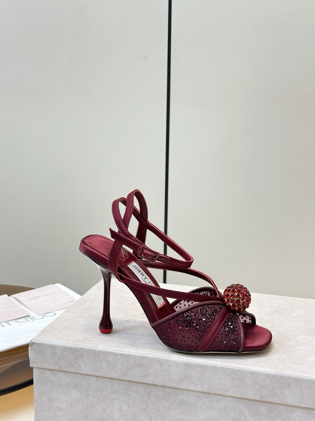 Jimmy Choo ​​Jimmy Choo 网纱烫钻 高跟凉鞋​​