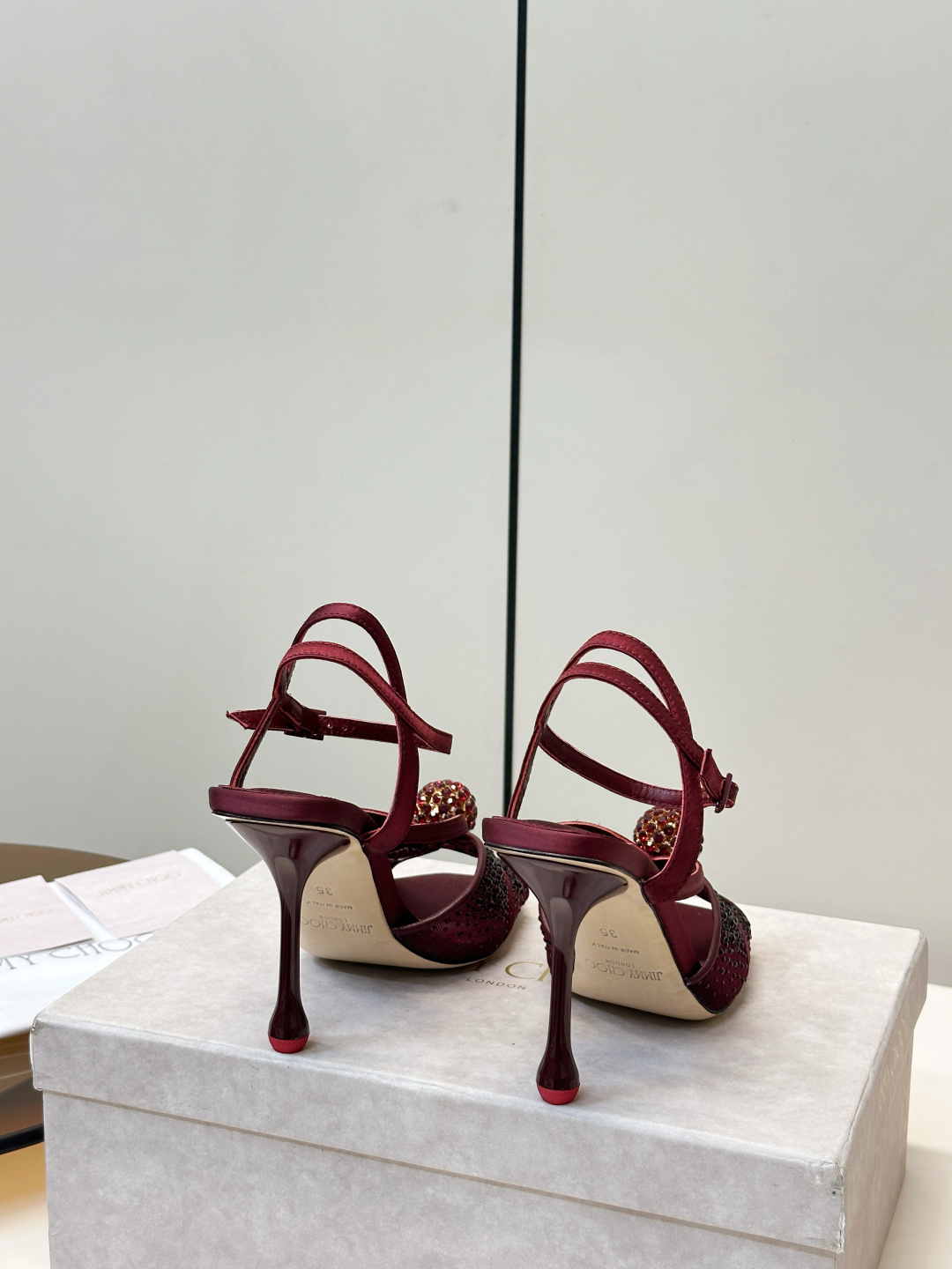 Jimmy Choo ​​Jimmy Choo 网纱烫钻 高跟凉鞋​​